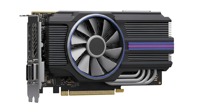 3d icon of graphics card for gaming computer isolated on transparent background, high performance component for rendering