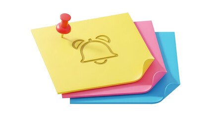 3d icon of a 3d render of a stack of sticky notes with a bell and pushpin isolated on transparent background