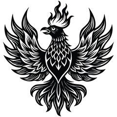 Fototapeta premium phoenix with crown rising from flames luxury icon.eps