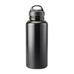 Sleek black reusable water bottle on a dark background for hydration
