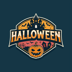 Halloween vector art of an eerie halloween scene with a large, menacing pumpkin in the foreground, surrounded by bats flying against a full moon, creating a spooky and festive atmosphere	
