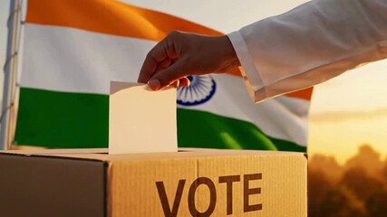 Indian citizen casts ballot, exercising democracy, national election day, patriotic duty, vote - Powered by Adobe