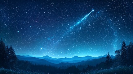 Night Mountain Meteor Shower Landscape Map