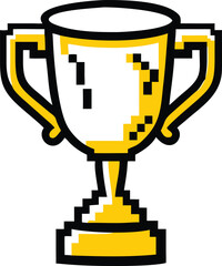 retro pixel gold trophy with 8 bit style backgroun.eps