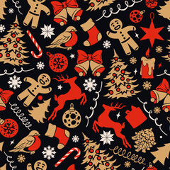 Festive Christmas pattern with holiday symbols