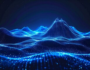 Obraz premium Digital landscape with sparkling dots, blue hues