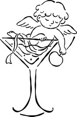 Hand Drawn Wedding Cupid, Whimsical Cherub Doodle Illustration
