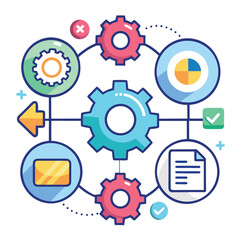 workflow process icons with gears and arrows .eps