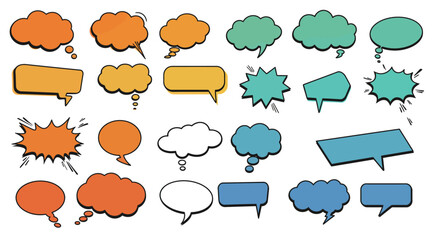 Colorful comic style speech and thought bubbles collection