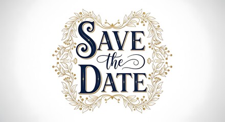 Save the date decorative text with floral elements isolated on white background