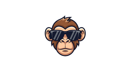 Fototapeta premium Expressive monkey face with sunglasses, a fun and cool character illustration exuding confidence and attitude for creative designs and playful branding concepts