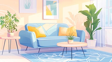 Warm living room interior design illustration