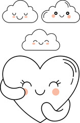 Corazón Sonriente y Nubes Doodle