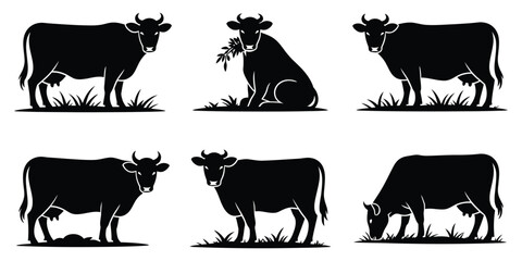 Farm Animal Design Elements  High Quality Cow Silhouettes in Monochrome Vector