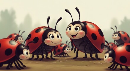 Ladybug Family Gathering A Cute Insect Meeting