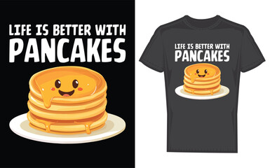 Whimsical silhouette illustration celebrating the joy of pancakes perfect for food themed designs and culinary art featuring a bold statement about life being better with this delicious treat