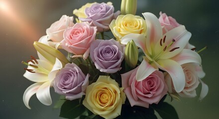 Pastel Roses and Lilies Floral Arrangement