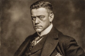 Obraz premium Serious man with in a vintage sepia studio portrait