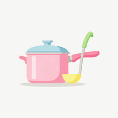 Pink cooking pot and ladle illustration, perfect for culinary and kitchen-related designs