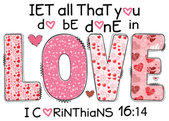 Sparkling pink love letters with heart accents isolated on transparent background silhouette