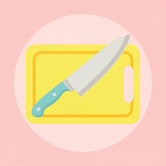 A Chef's Knife Rests on a Bright Yellow Cutting Board, Ready for Food Preparation in a Kitchen