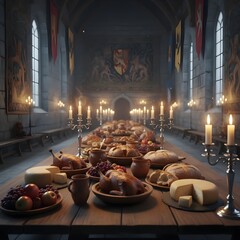 Medieval Banquet Still Life with Rustic Dishes