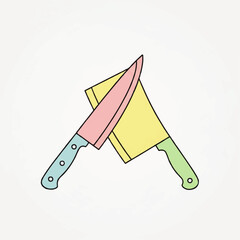 Culinary tools A pink and yellow cleaver and chef's knife crossed, symbolizing cooking and food preparation