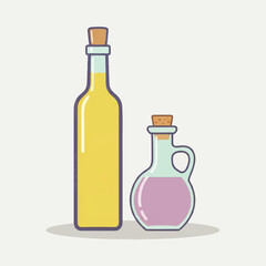 Two stylized bottles with cork stoppers, one tall and yellow, the other shorter and purple, against a light background
