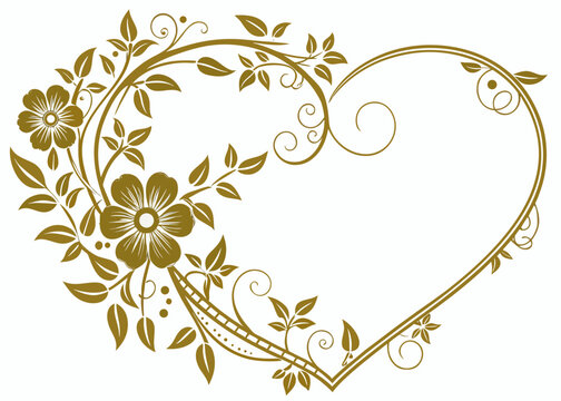 Golden floral ornament heart frame
