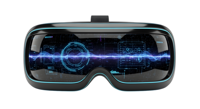 Virtual Reality (VR) Headset with Futuristic Interface Display Isolated - Powered by Adobe