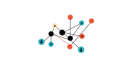 Flat design abstract network diagram with colorful nodes and connections