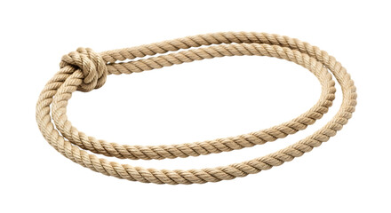 Obraz premium Thick natural fiber rope forming a loop with a knot, isolated on white or transparent background. PNG