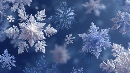 White snowflake seamless pattern on blue background