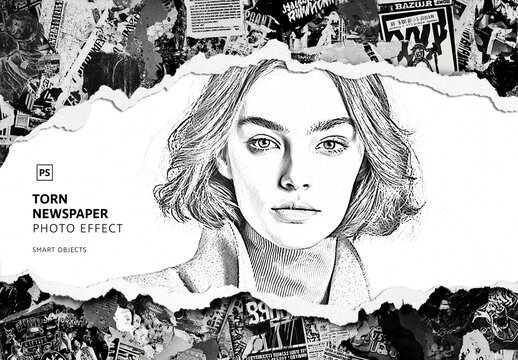 Torn Newspaper Portrait Photo Effect