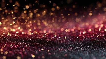 Shimmering red and gold glitter background with soft bokeh lights, rich sparkle and warm glow macro shot with shallow depth of field, elegant festive texture for luxury holiday designs.