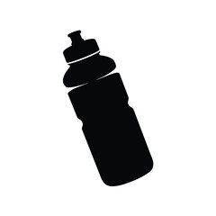 Silhouette of a black sports water bottle with a cap on a white background