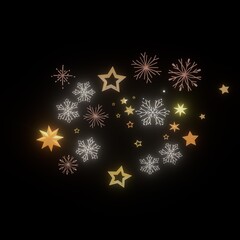 Festive background with gold stars and snowflakes. Perfect for Christmas, New Year, winter holidays.