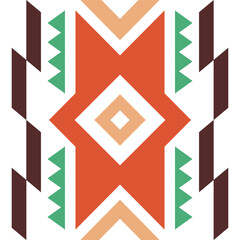Navajo Inspired Geometric Pattern With Central Diamond Shape In Warm Earth Tones Of Orange Tan Brown And Green Accents On A Transparent Background
