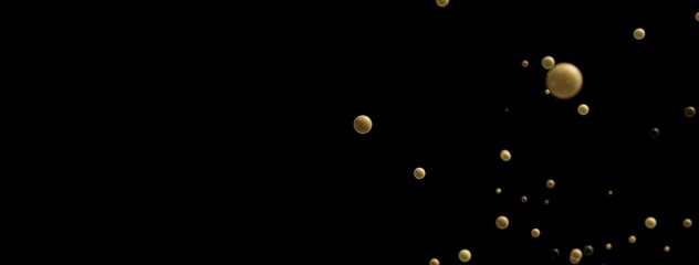 Abstract image of golden spheres falling against a black background. Perfect for design projects.
