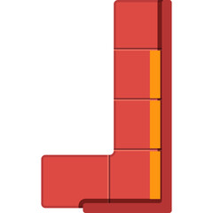 Modern Red Sectional Sofa With Orange Accents In A Minimalist Design On A Transparent Background