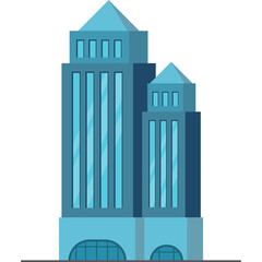 Modern Tall Blue Skyscraper Building With Geometric Design and Reflective Windows on Transparent Background Minimalist Style