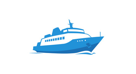 Blue silhouette of a modern ferry on white background