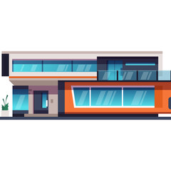 Modern Two Story House With Orange Accents Large Windows And Balcony Geometric Architectural Design In A Minimalist Style On A Transparent Background