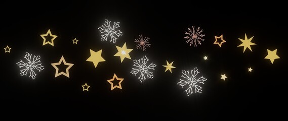 Festive winter background with gold stars and snowflakes. Perfect for holidays, cards, and celebrations.
