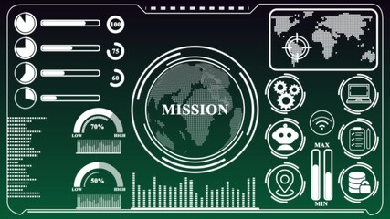 Mission Statement Dashboard Interface with Global Data. Business, technology, internet and networking concept .global maps, and complex graphical data, - Powered by Adobe