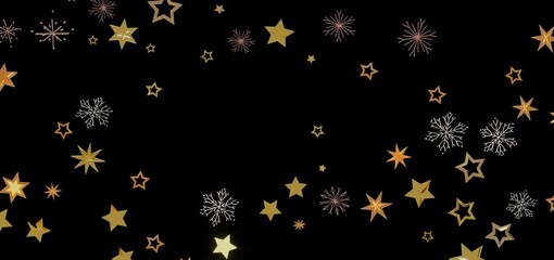 Beautiful background image with gold stars and snowflakes perfect for holiday designs and celebrations.
