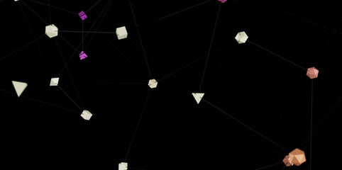 Stock photo of abstract geometric shapes connected by lines, representing network, technology, or...