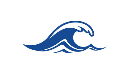 Blue ocean wave symbol with minimalist curves on white background