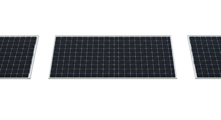 Set of three solar panels isolated on black background, renewable energy source for sustainable power