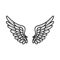 Stylized black and white outline of angel wings spread wide